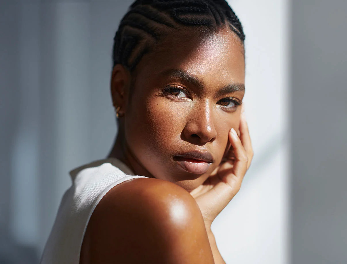 Close-up of a relaxed individual under LED light, highlighting the gentle and effective treatment process of Celluma light therapy - Celluma LED Light Therapy in West Hollywood, CA